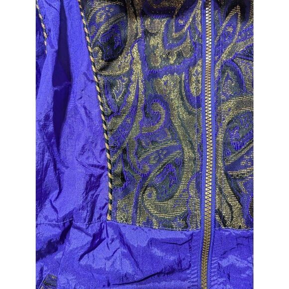 Slade Women's 90's Purple Paisley Polyester Cotton Lined Gold Trim Wind Suit Set - Picture 3 of 8